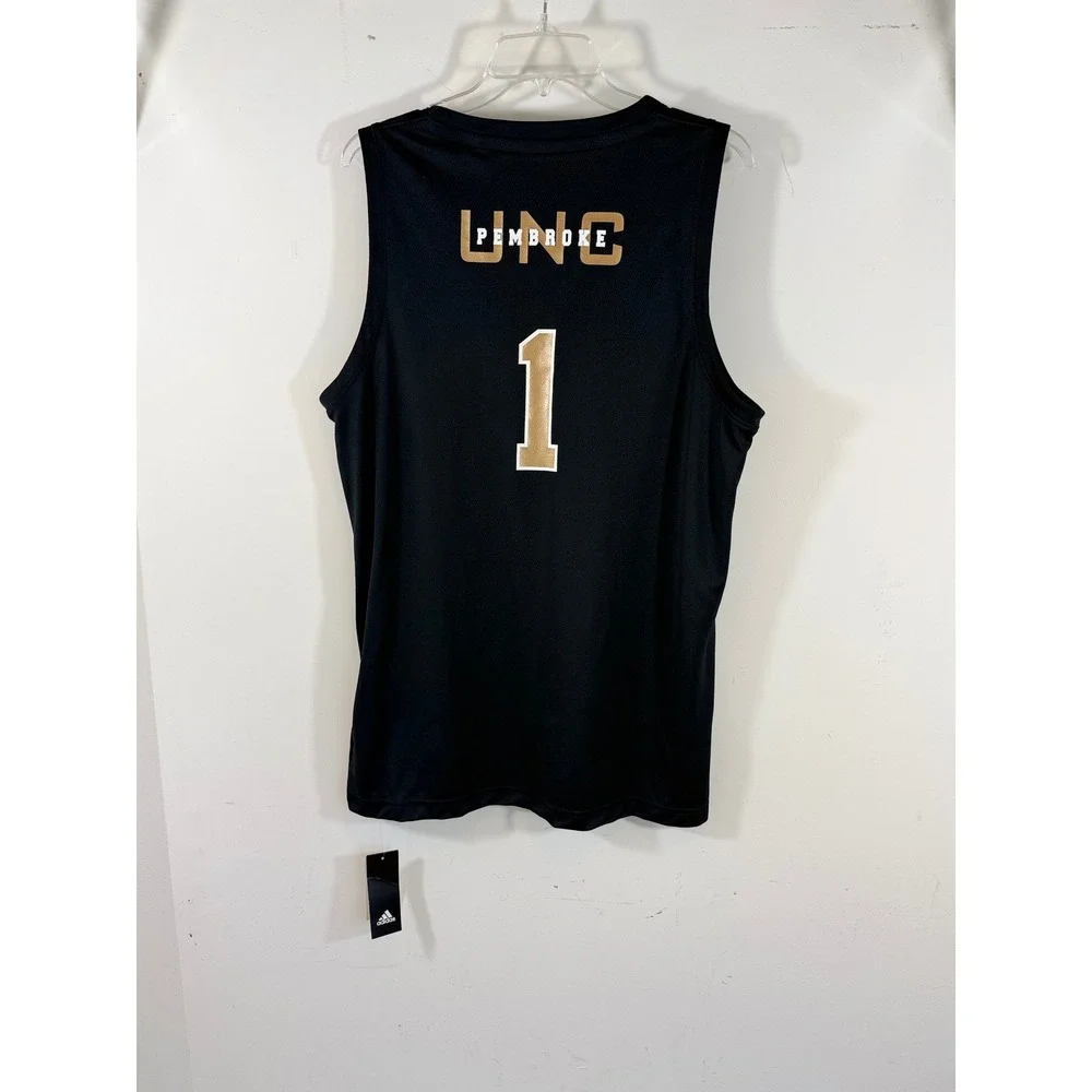 NWT Adidas UNCP Pembroke #1 Basketball Jersey Men's L Black Gold Athletic